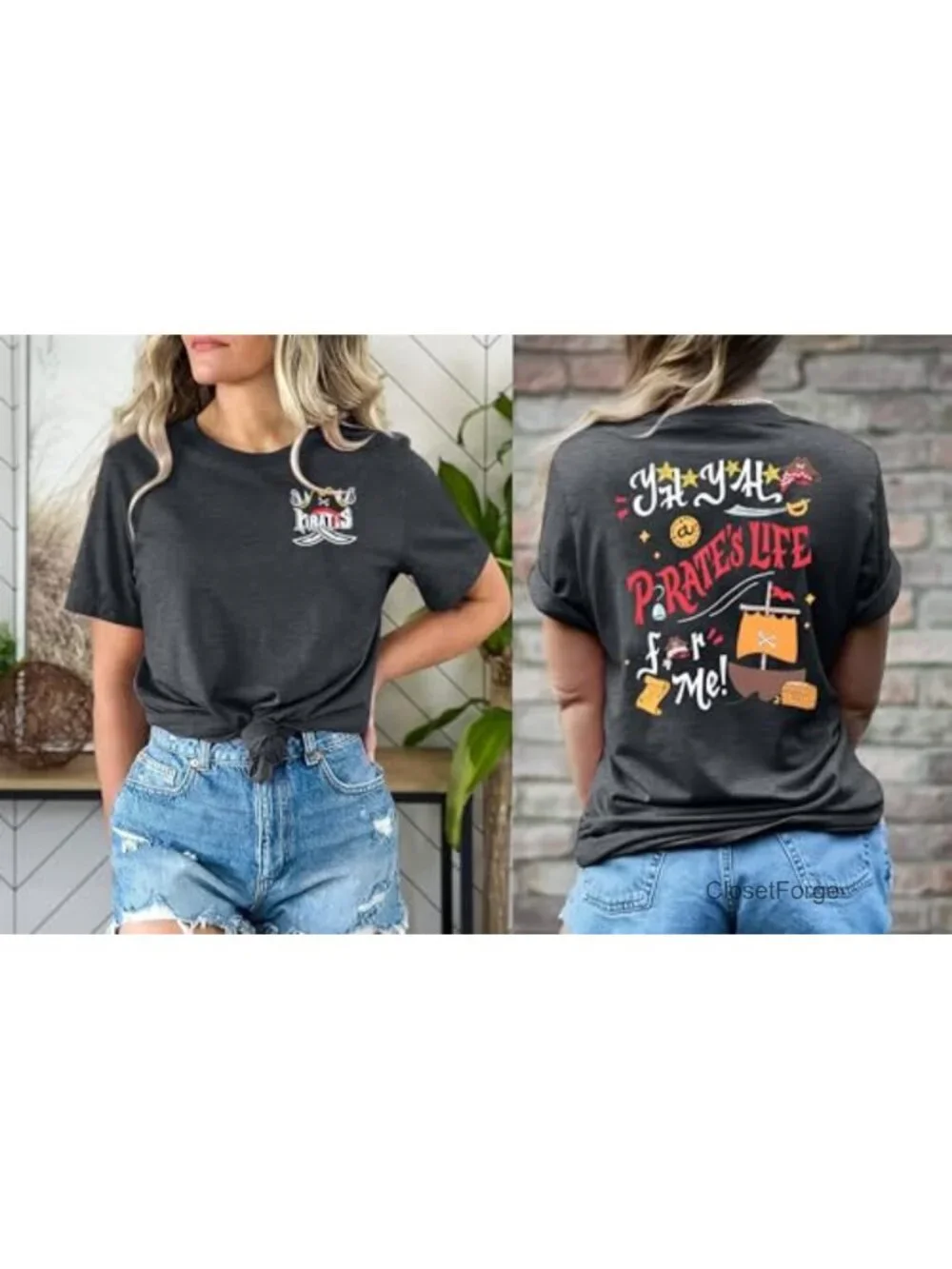 Pirate Queen Graphic Tee Skull Crossbones Ship Women's T-Shirt